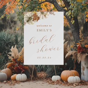 Autumn White Pumpkins Bridal Shower Welcome Sign