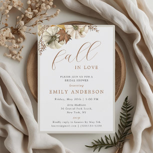 Autumn White Pumpkins Fall in Love Bridal Shower Invitation