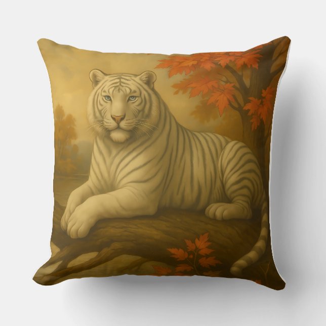 Autumn White Tiger – Fine Art Canvas Throw Pillow (Front)