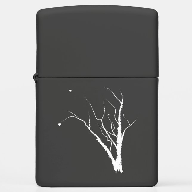 Autumn White Tree Black Background Zippo Lighter (Front)
