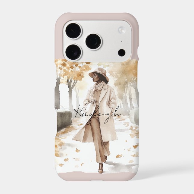 Autumn White Yellow Leaves Trees Woman iPhone Case (Back)