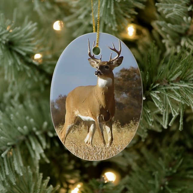 Autumn Whitetail Buck Ceramic Ornament (Tree)