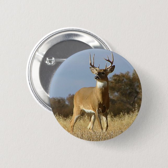 Autumn Whitetail Buck Pinback Button (Front & Back)