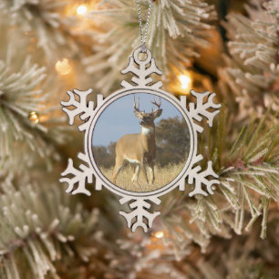Autumn Whitetail Buck Snowflake Pewter Christmas Ornament