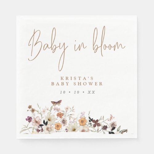 Autumn Wild flowers Baby In Bloom Baby Shower Napkins