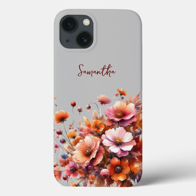 Autumn Wild Flowers Brown Rose Personalized Name Case-Mate iPhone Case (Back)