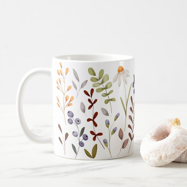 Autumn Wild Flowers Pattern Coffee Mug (With Donut)