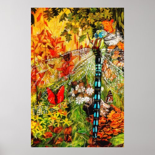 Autumn Wild Forest Dragon Fly Poster