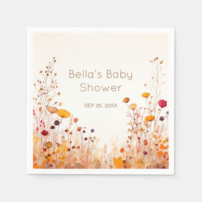 Autumn Wildflower Baby Shower Invitation Napkins (Front)