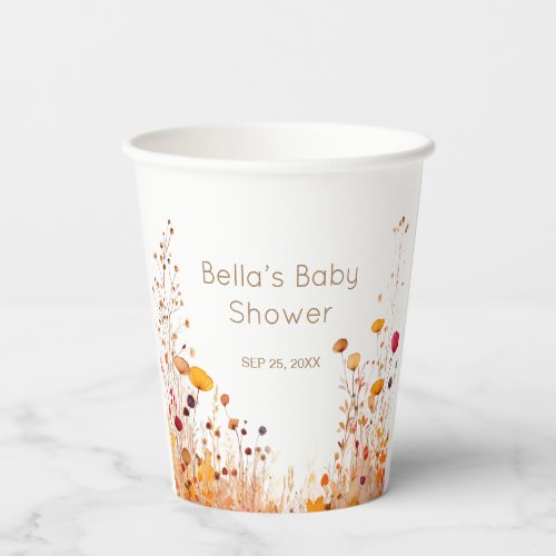 Autumn Wildflower Baby Shower Invitation Paper Cups