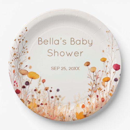 Autumn Wildflower Baby Shower Invitation Paper Plates