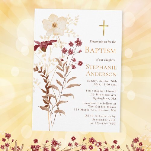 Autumn Wildflower Baptism Invitation