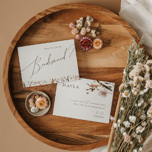 Autumn Wildflower Beige Bridesmaid Proposal Card