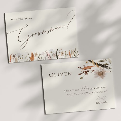 Autumn Wildflower Beige Groomsman Proposal Card