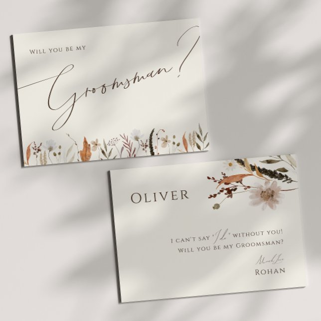 Autumn Wildflower Beige Groomsman Proposal Card (Creator Uploaded)