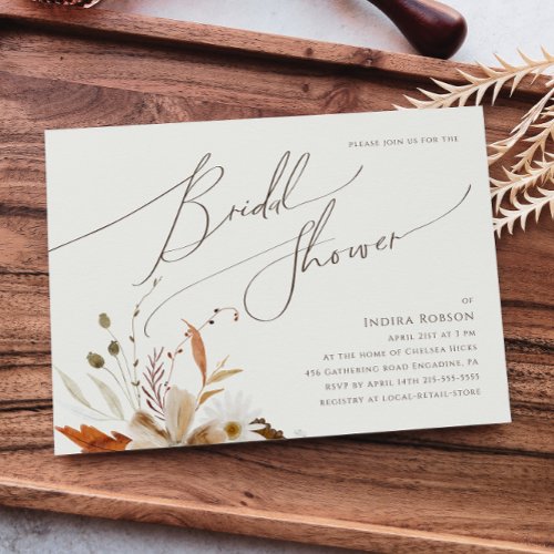 Autumn Wildflower Beige Horizontal Bridal Shower Invitation