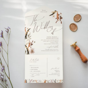 Autumn Wildflower Beige Wedding Of Seal and Send All In One Invitation