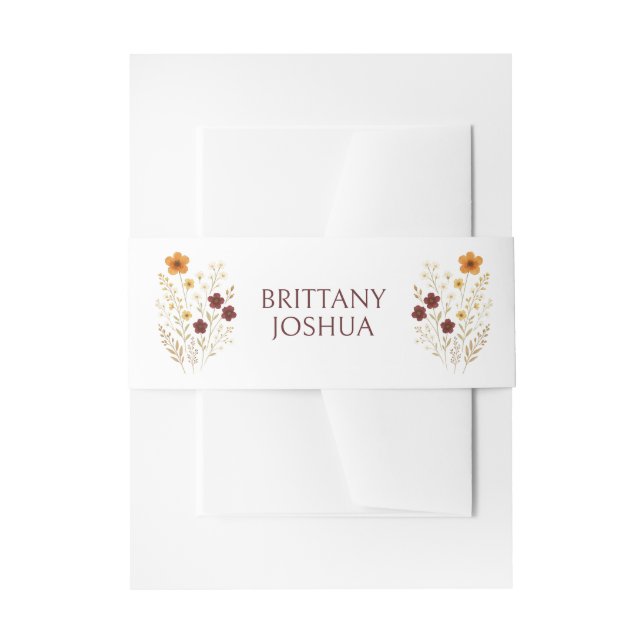 Autumn Wildflower Boho Monogram Wedding  Invitation Belly Band (Front Example)
