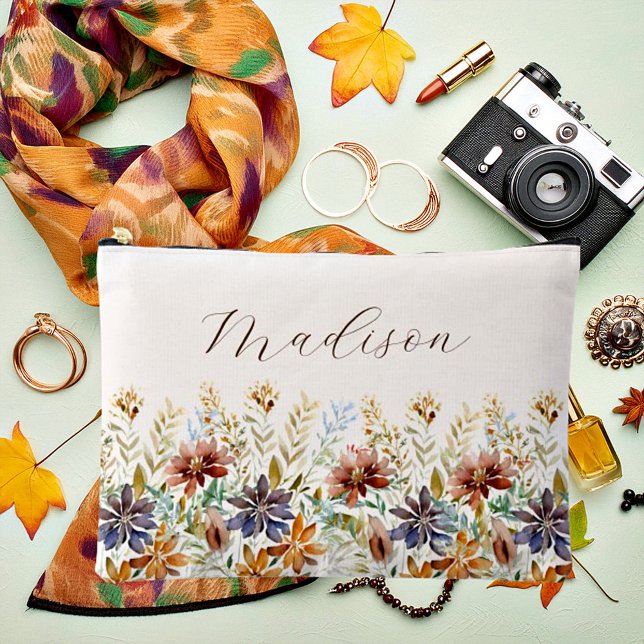 Autumn wildflower border personalized accessory pouch (Creator Uploaded)