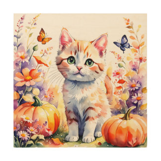 Autumn wildflower composition, with kitten wood wall art
