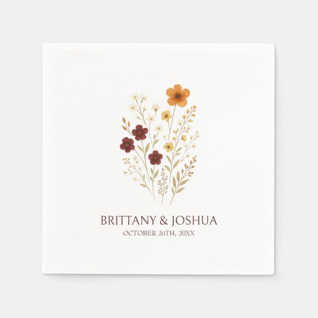 Autumn Wildflower Elegant Boho Wedding  Napkins (Front)