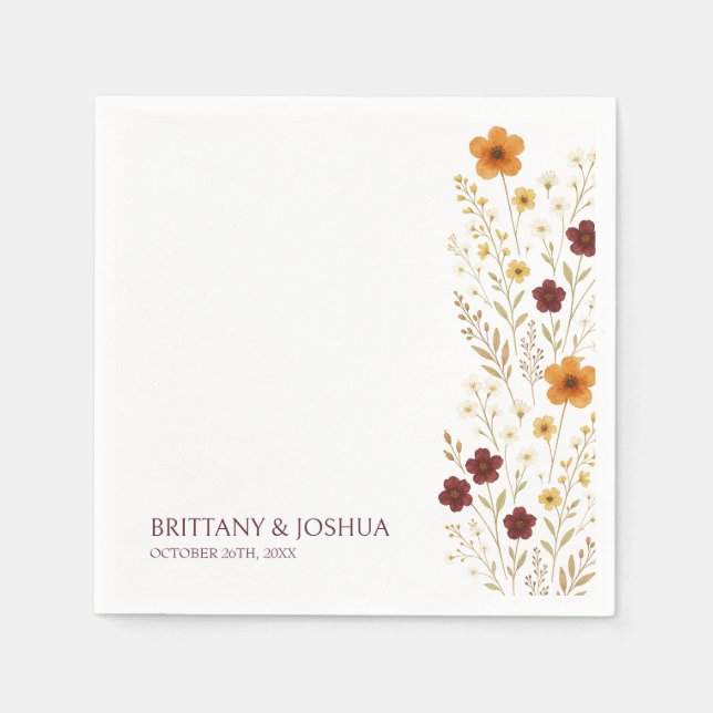 Autumn Wildflower Elegant Boho Wedding  Napkins (Front)