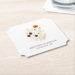 Autumn Wildflower Elegant Boho Wedding  Paper Coaster