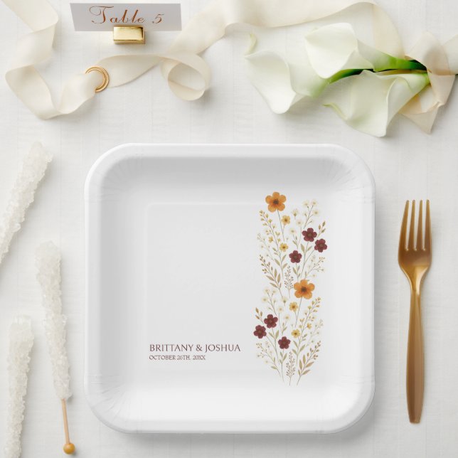 Autumn Wildflower Elegant Boho Wedding  Paper Plates (Wedding)