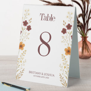 Autumn Wildflower Elegant Boho Wedding Table Tent