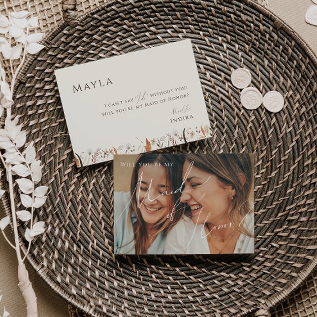 Autumn Wildflower | Faded Photo Maid of Honor Card (Creator Uploaded)