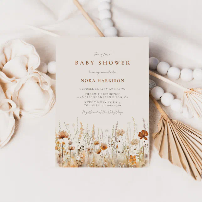 Autumn Wildflower Field Baby Shower Invitation | Zazzle