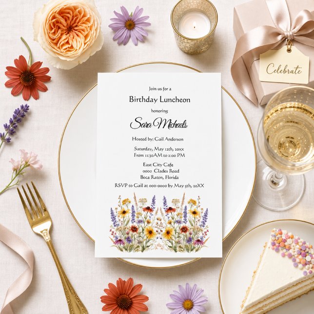 Autumn Wildflower Floral Botanical Birthday Lunch  Invitation (Creator Uploaded)