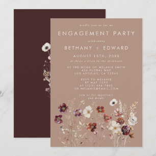 Autumn Wildflower Meadow Taupe Engagement Party Invitation