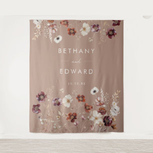 Autumn Wildflower Meadow Taupe Wedding Backdrop