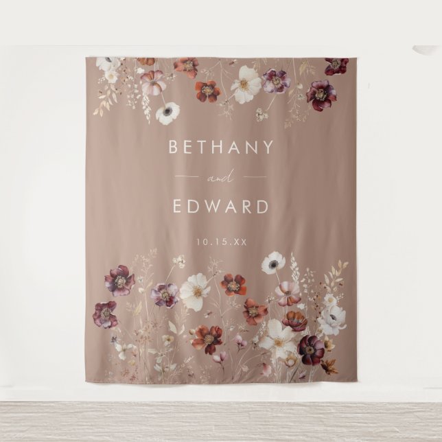Autumn Wildflower Meadow Taupe Wedding Backdrop (Front)