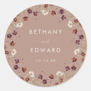 Autumn Wildflower Meadow Taupe Wedding Classic Round Sticker