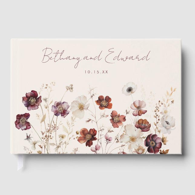 Autumn Wildflower Meadow Wedding Guest Book (Front)