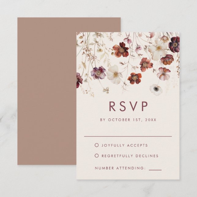 Autumn Wildflower Meadow Wedding RSVP Card (Front/Back)