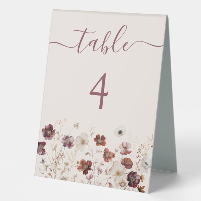 Autumn Wildflower Meadow Wedding Table Number Table Tent (Front)