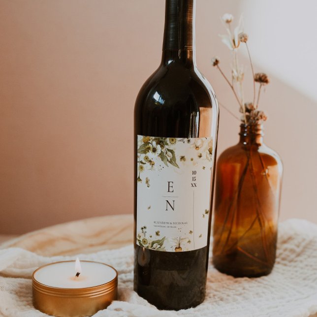 Autumn Wildflower | Monogram Wedding Wine Label (Creator Uploaded)