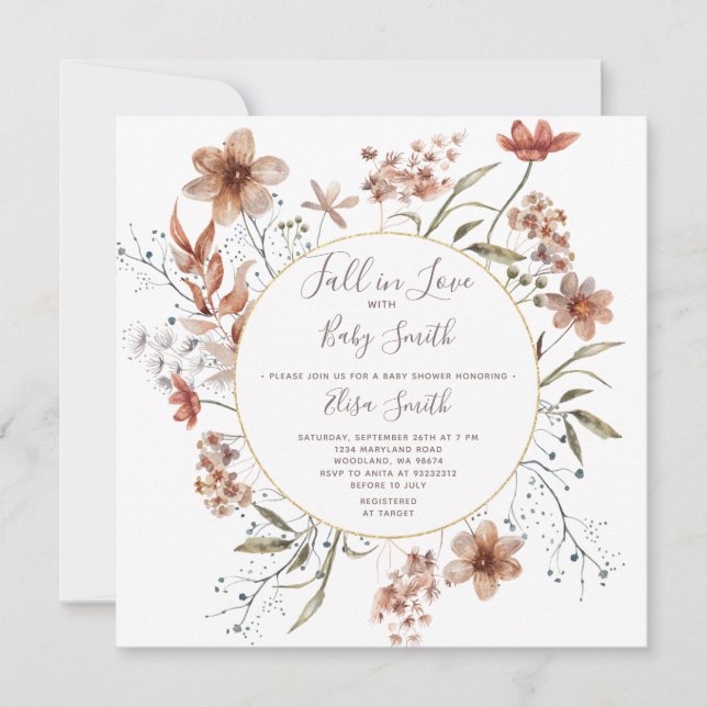 Autumn Wildflower Watercolor Baby Shower Invite (Front)