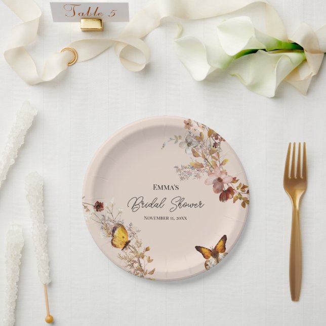 Autumn Wildflower Watercolor Paper Plate (Wedding)