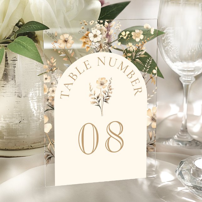 Autumn Wildflower Wedding Acrylic Table Number (Creator Uploaded)