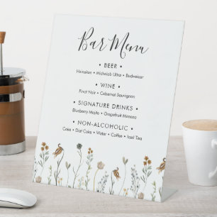 Autumn Wildflower Wedding Bar Menu Pedestal Sign