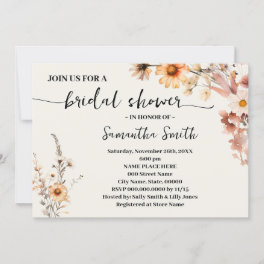 Autumn Wildflowers Boho Fall Bridal Shower Invitation
