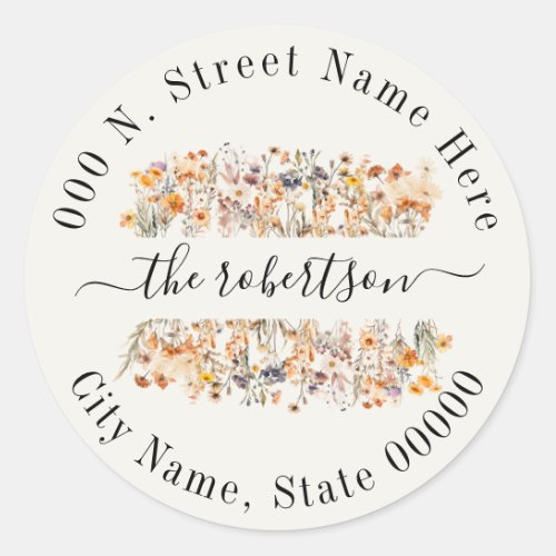 Autumn Wildflowers Boho Return Address Classic Round Sticker