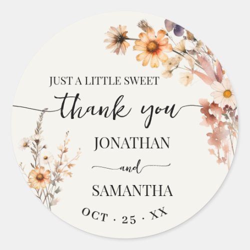 Autumn Wildflowers Boho Wedding A Sweet Thank You Classic Round Sticker