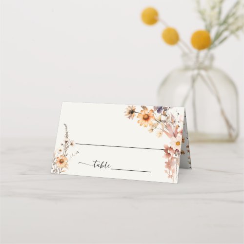 Autumn Wildflowers Boho Wedding Guest Name Folded Place Card