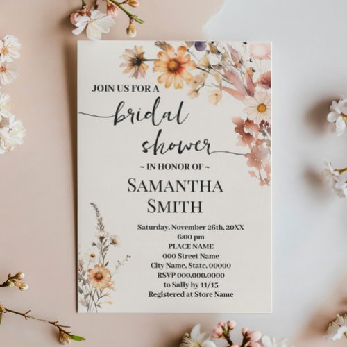 Autumn Wildflowers Bridal Shower Boho Wedding Invitation