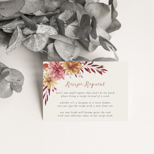 Autumn Wildflowers Bridal Shower Recipe Request Enclosure Card
